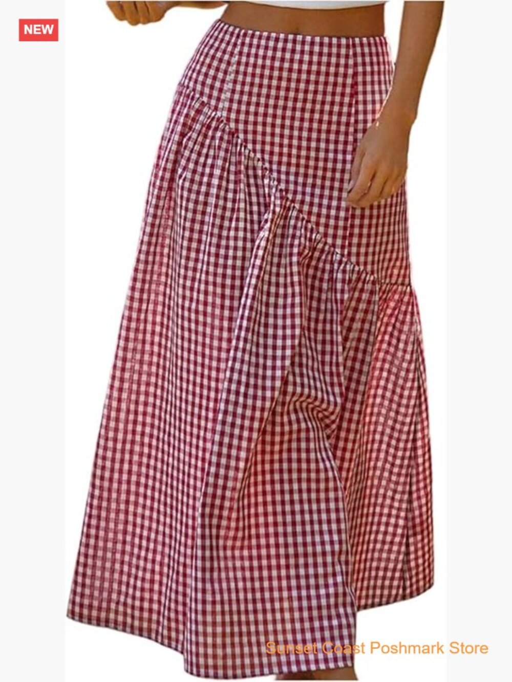 Gingham Plaid High Waist A-Line Maxi Skirt Summer Casual Trendy